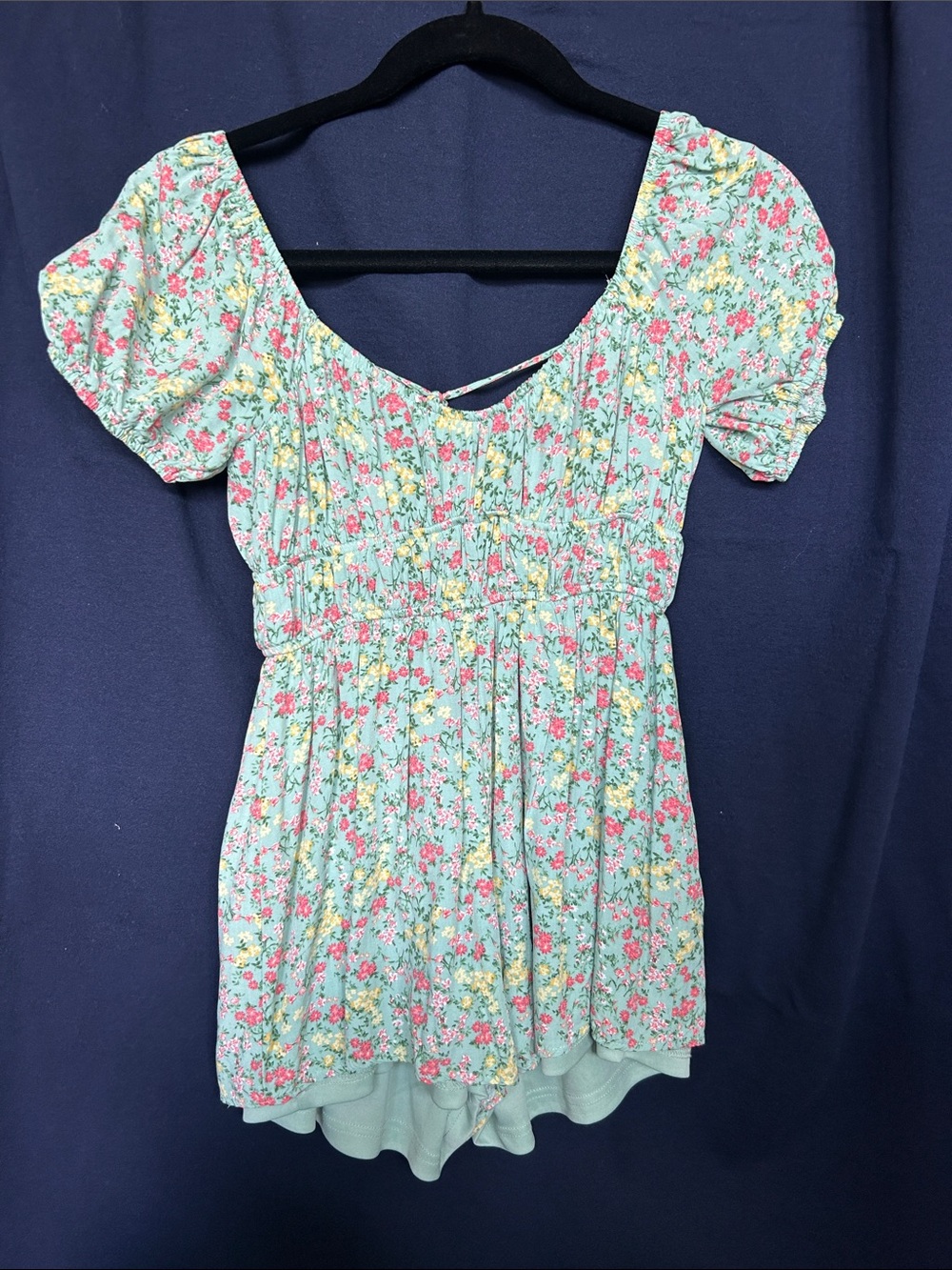 Altar'd State Light Green Floral Short Sleeve Double Layered Romper
